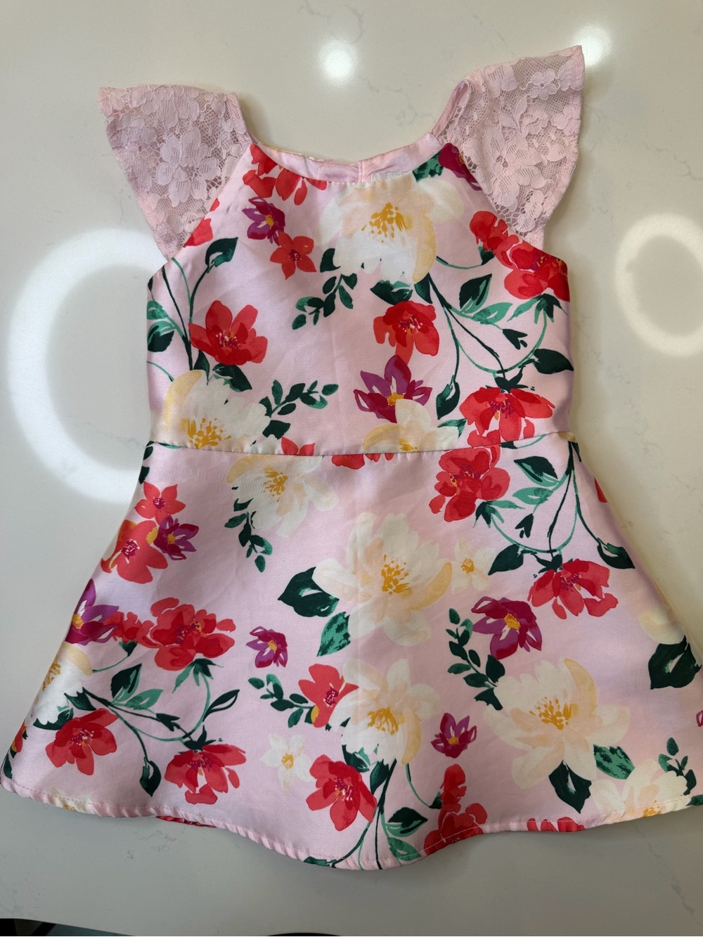 The Children's Place Pink Floral Lace Sleeve A-Line Dress